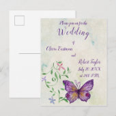 Invitation Carte Postale Papillon pourpre à aquarelle personnalisée (Devant / Derrière)