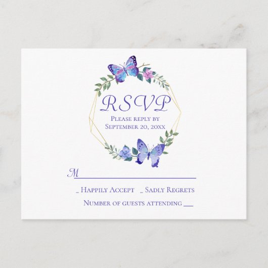 Invitation Carte Postale Papillon RSVP (Devant)