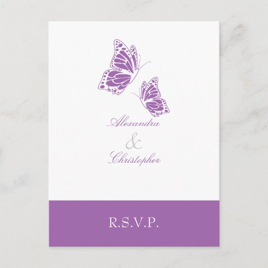 Invitation Carte Postale Papillon Violet simple RSVP 2 (Devant)