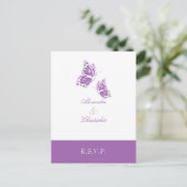 Invitation Carte Postale Papillon Violet simple RSVP 2 (Debout devant)