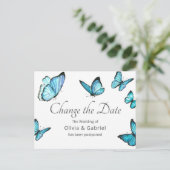 Invitation Carte Postale Papillons bleus Report de mariage Changer la date (Debout devant)