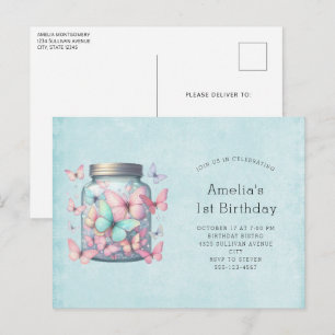 Invitation Carte Postale Papillons Fantaisistes dans un Pot d'Anniversaire