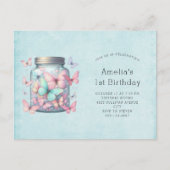 Invitation Carte Postale Papillons Fantaisistes dans un Pot d'Anniversaire (Devant)