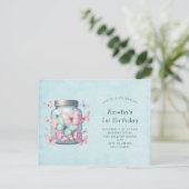 Invitation Carte Postale Papillons Fantaisistes dans un Pot d'Anniversaire (Debout devant)