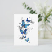 Invitation Carte Postale Papillons volants bleus Morpho (Debout devant)