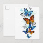 Invitation Carte Postale Papillons volants Morpho et Monarch (Devant / Derrière)