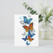 Invitation Carte Postale Papillons volants Morpho et Monarch (Debout devant)