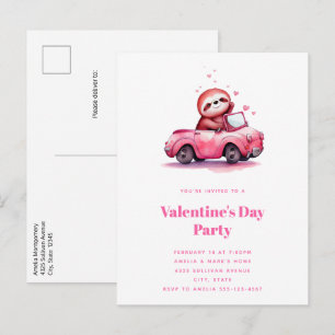 Invitation Carte Postale Paresseux mignon dans une décapotable rose