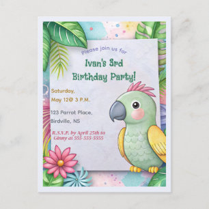 Invitation Carte Postale Parrot tropical modifiable Anniversaire