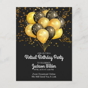 Invitation Carte Postale Parti Anniversaire de enfant Ado Or Et Noir