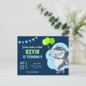 Invitation Carte Postale Parti Anniversaire de enfant de requin mignon (Debout devant)