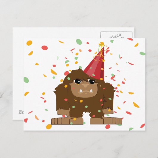 Invitation Carte Postale Parti Confetti Sasquatch Bigfoot (Devant / Derrière)