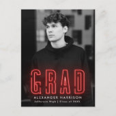 Invitation Carte Postale Parti de graduation photo moderne Red Neon (Devant)