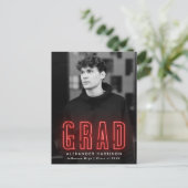 Invitation Carte Postale Parti de graduation photo moderne Red Neon (Debout devant)