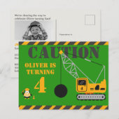 Invitation Carte Postale Parti de la construction pour enfants Vert mignon (Devant / Derrière)