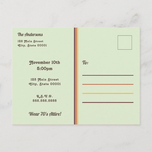 Invitation Carte Postale Parti rétro des années 70 (Dos)