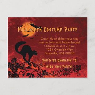 Invitation Carte Postale Partie abstraite de Halloween de chat noir et de