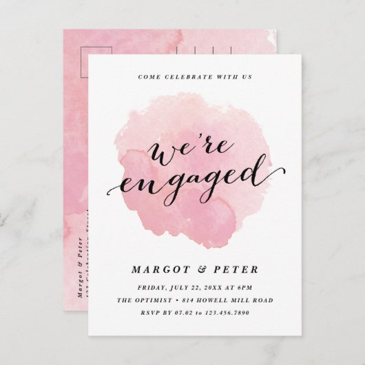 Invitation Carte Postale Partie d'engagement pour l'aquarelle de script mod (Devant / Derrière)