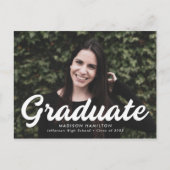 Invitation Carte Postale Partie Gras Script Photo Graduation (Devant)