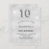 Invitation Carte Postale parties scintillant argent 10e anniversaire (Devant / Derrière)