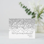 Invitation Carte Postale | Parties scintillant argentée (Debout devant)