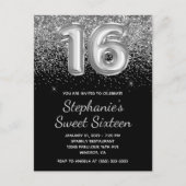 Invitation Carte Postale Parties scintillant argentée brillant Sweet sixtee (Devant)
