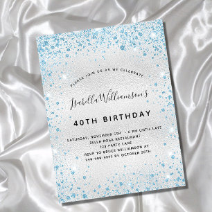 Invitation Carte Postale Parties scintillant bleu argenté scintillante glam