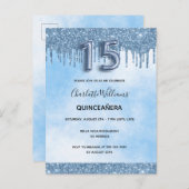 Invitation Carte Postale Parties scintillant bleue quinceanera élégant luxe (Devant / Derrière)