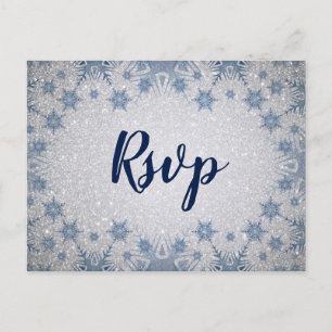 Invitation Carte Postale Parties scintillant Blue Snowflakes mariage hiver 