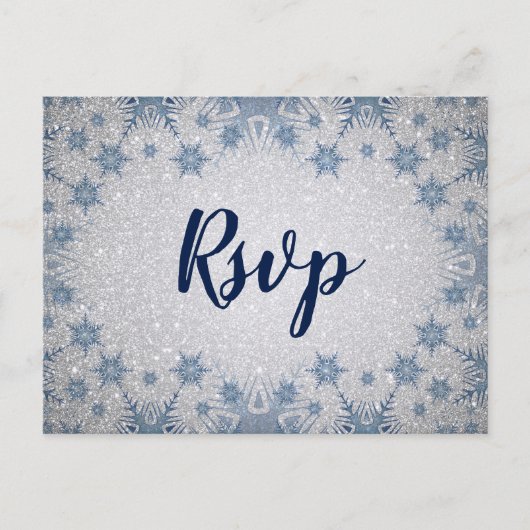 Invitation Carte Postale Parties scintillant Blue Snowflakes mariage hiver  (Devant)