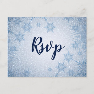 Invitation Carte Postale Parties scintillant Blue Snowflakes mariage hiver 