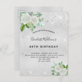 Invitation Carte Postale Parties scintillant d'argent d'anniversaire poussi (Devant / Derrière)