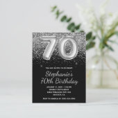 Invitation Carte Postale Parties scintillant d'argent mousseux Black Balloo (Debout devant)