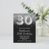 Invitation Carte Postale Parties scintillant d'argent mousseux Black Balloo (Debout devant)