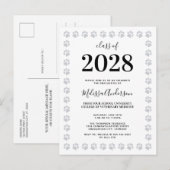 Invitation Carte Postale Parties scintillant d'argent noir blanc Empreintes (Devant / Derrière)