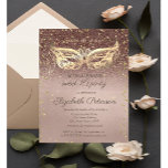 Invitation Carte Postale Parties scintillant de diamants mascarade Sweet 16<br><div class="desc">Diamants d'or et masque sur un arrière - plan d'or rose.</div>