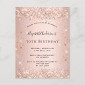 Invitation Carte Postale Parties scintillant de fête d'anniversaire rose or (Devant)