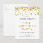 Invitation Carte Postale Parties scintillant d'or Confetti Blanc 50e annive (Devant / Derrière)