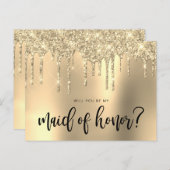 Invitation Carte Postale Parties scintillant d'or gouttes serez-vous ma ser (Devant / Derrière)