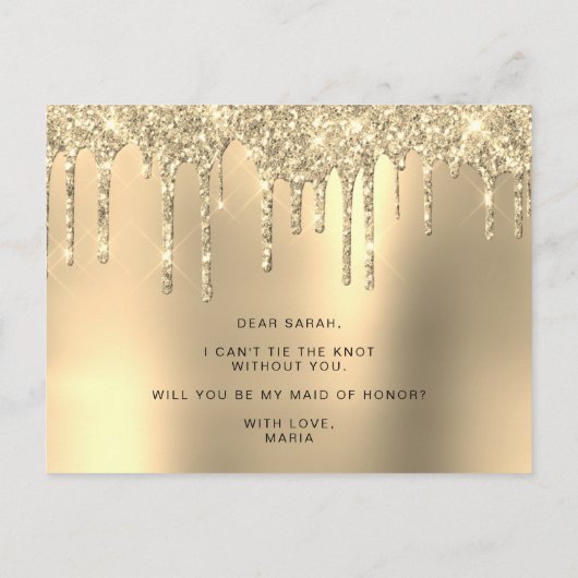 Invitation Carte Postale Parties scintillant d'or gouttes serez-vous ma ser (Dos)