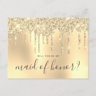 Invitation Carte Postale Parties scintillant d'or gouttes serez-vous ma ser