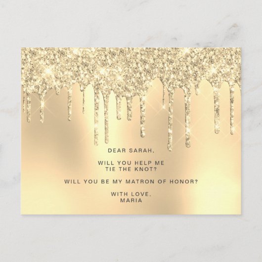 Invitation Carte Postale Parties scintillant d'or gouttes serez-vous mon ma (Dos)