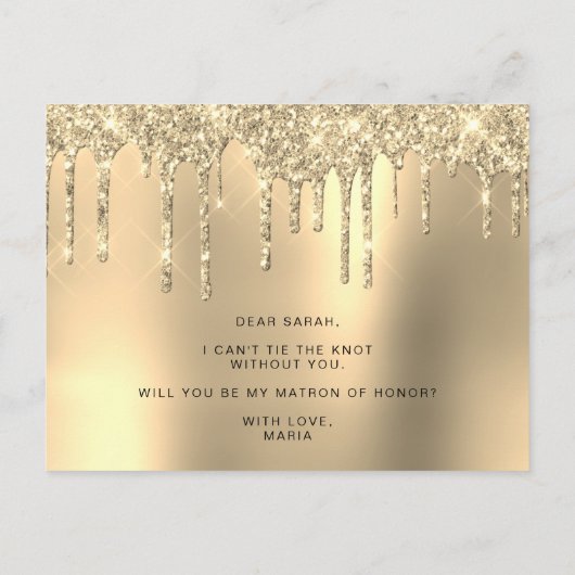 Invitation Carte Postale Parties scintillant d'or gouttes serez-vous mon ma (Dos)