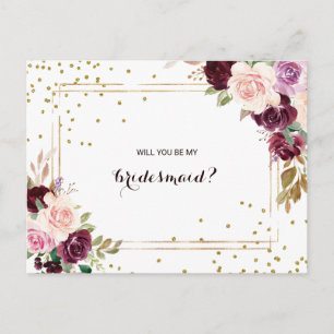 Invitation Carte Postale Parties scintillant d'or Green Bourgogne Floral Br