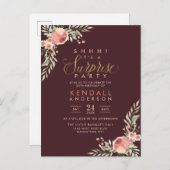 Invitation Carte Postale Parties scintillant d'or Script Roses surprise fêt (Devant / Derrière)