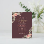 Invitation Carte Postale Parties scintillant d'or Script Roses surprise fêt (Debout devant)