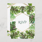 Invitation Carte Postale Parties scintillant d'or Sparkle Tropical Feuilles (Devant / Derrière)