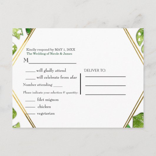 Invitation Carte Postale Parties scintillant d'or Sparkle Tropical Feuilles (Dos)