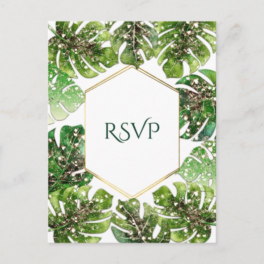 Invitation Carte Postale Parties scintillant d'or Sparkle Tropical Feuilles (Devant)