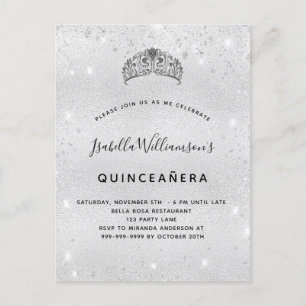 Invitation Carte Postale Parties scintillant en argent de Quinceanera couro
